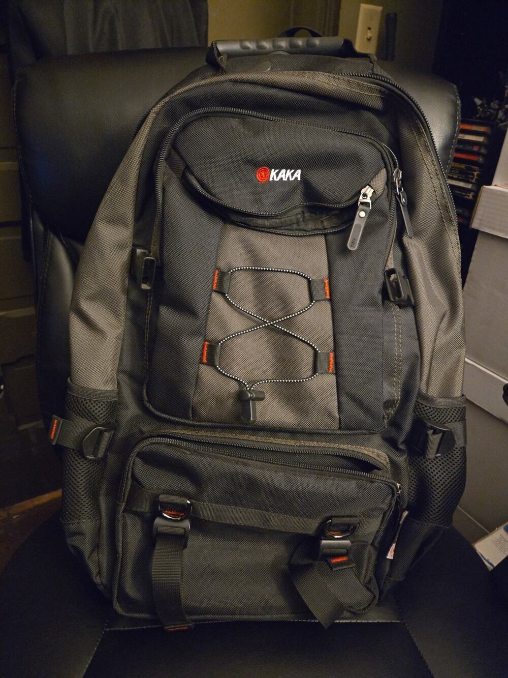 KAKA Laptop Backpack Travel School Computer Bag Black Red Multi Pocket